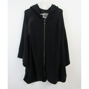 Queen Collection 2X Black Hooded Zippered Poncho Sweater Cape Zipper Front
